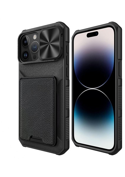 iPhone14 Pro Max Magnetic Case Card Tutucu Slayt Lens Koruma Kapağı Black (Yurt Dışından)