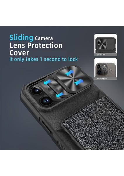 iPhone14 Pro Max Magnetic Case Card Tutucu Slayt Lens Koruma Kapağı Black (Yurt Dışından) fiyatları