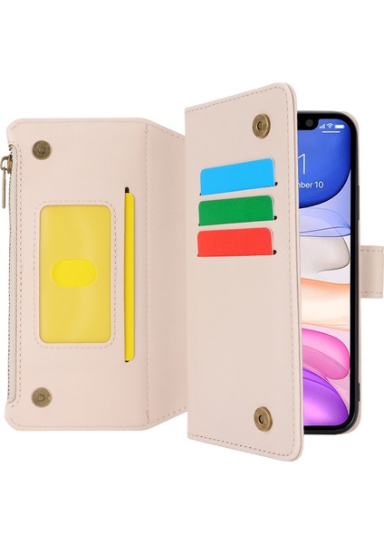 iPhone11 Kart Yuvaları Için Cep Telefonu Kasası Pu Deri Kapak Fermuarlı Cep-Beyaz ile (Yurt Dışından)