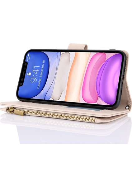 iPhone11 Kart Yuvaları Için Cep Telefonu Kasası Pu Deri Kapak Fermuarlı Cep-Beyaz ile (Yurt Dışından)