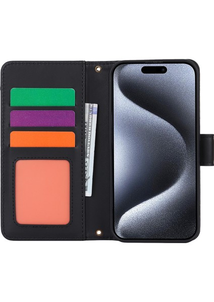 iPhone12 Pro Max Için 6.7 Inç Telefon Kapağı Tamamen Sarılmış Pu Deri Cüzdan Kabuk-Siyah (Yurt Dışından)