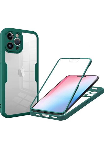 iPhone15 Pro Full Vücut Koruyucu Kılıf Acrililik+Tpu Pet Ekran Koruyucu-Midnight Green ile Temiz Telefon Kapağı (Yurt Dışından)