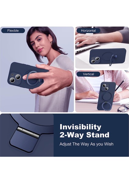 iPhone14 Plus Içinsıvı Silikon Kasa Artı Manyetik Halka Telefon Kabuğu Gizli Kickstand Kapak-Navy Mavi (Yurt Dışından) fiyatları