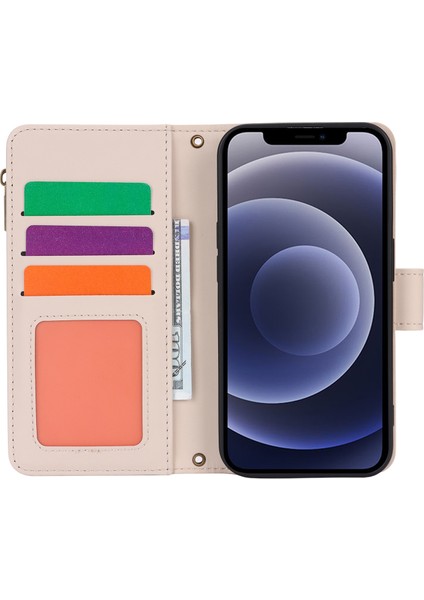 iPhone12 Mini 5.4 Inç Telefon Kapağı Manyetik Toka Pu Deri Cüzdan Kabuk-Beyaz (Yurt Dışından)