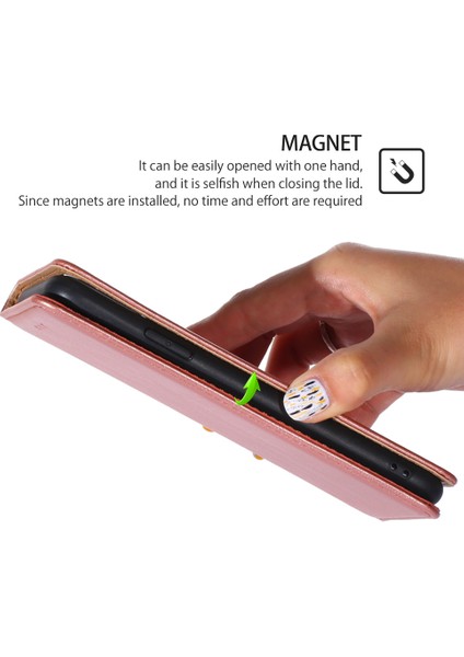 iPhone15 Manyetik Kapatma Stand Stand Cüzdan Tam Koruma Pu Deri+Tpu Telefon Kapak Çizgisi Altın (Yurt Dışından)