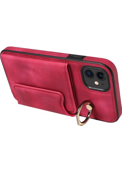 iPhone11 Pu Deri+Tpu Kart Tutucu Kapak Halkası Kickstand Şok Geçirmez Telefon Kasa-Kırmızı (Yurt Dışından) fiyatları