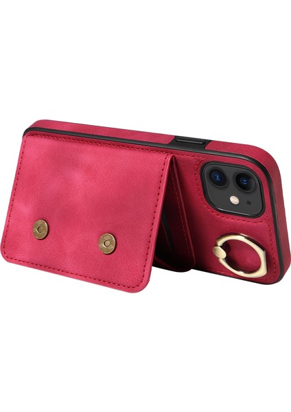 iPhone11 Pu Deri+Tpu Kart Tutucu Kapak Halkası Kickstand Şok Geçirmez Telefon Kasa-Kırmızı (Yurt Dışından) modelleri