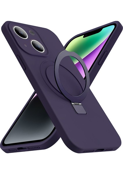 iPhone14 Manyetik Telefon Kılıfı Gizli Kickstand Koruyucu Kapak Şok Geçirmez Sıvı Silikon Kabuk-Moral (Yurt Dışından)