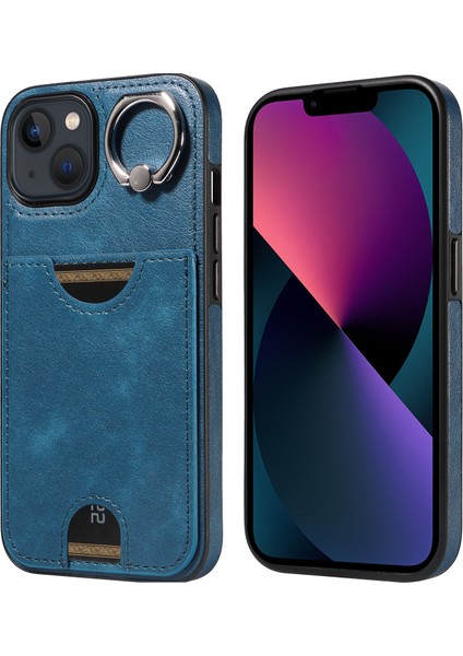 iPhone13 Kart Pu Pu Pu Pu Tpu Anti-Drop Kickstand Telefon Geri Kapak-Mavi (Yurt Dışından)