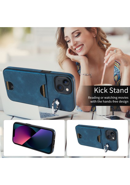 iPhone13 Kart Pu Pu Pu Pu Tpu Anti-Drop Kickstand Telefon Geri Kapak-Mavi (Yurt Dışından) fırsatları
