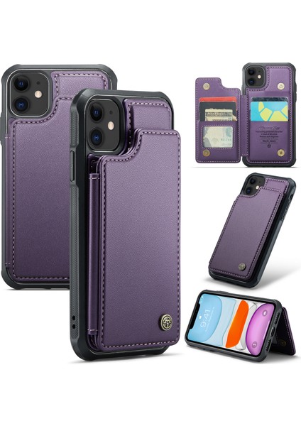 Rfıd Engelleme Kart Yuvaları iPhone11 Kickstand Pu Deri Kaplamalı Tpu Telefon Kapak Morası (Yurt Dışından)