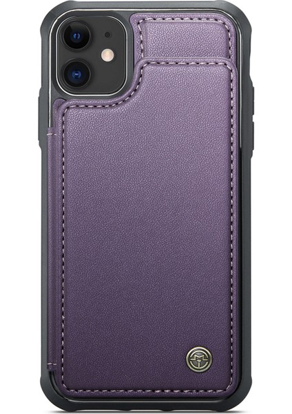 Rfıd Engelleme Kart Yuvaları iPhone11 Kickstand Pu Deri Kaplamalı Tpu Telefon Kapak Morası (Yurt Dışından)