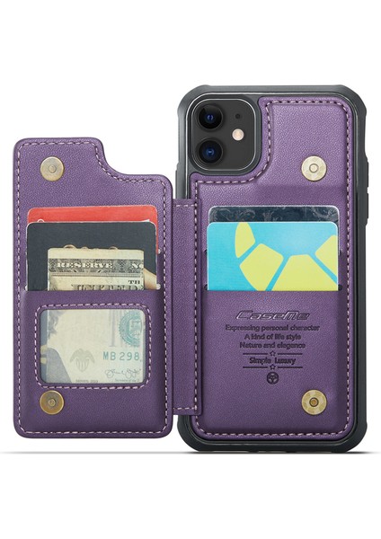 Rfıd Engelleme Kart Yuvaları iPhone11 Kickstand Pu Deri Kaplamalı Tpu Telefon Kapak Morası (Yurt Dışından)