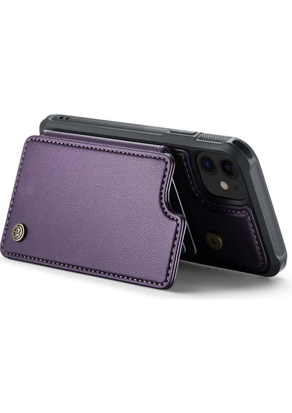 Rfıd Engelleme Kart Yuvaları iPhone11 Kickstand Pu Deri Kaplamalı Tpu Telefon Kapak Morası (Yurt Dışından)