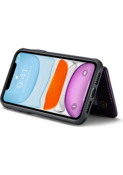 Rfıd Engelleme Kart Yuvaları iPhone11 Kickstand Pu Deri Kaplamalı Tpu Telefon Kapak Morası (Yurt Dışından)