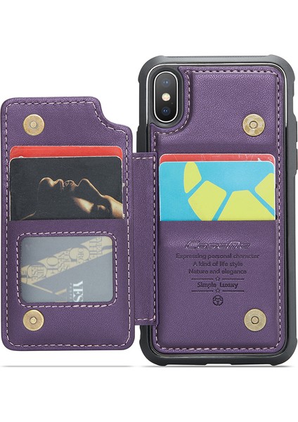 iPhoneX/xs Case 4 Kart Yuvaları Için Litchi Doku Kickstand Telefon Kapak-Mor (Yurt Dışından)