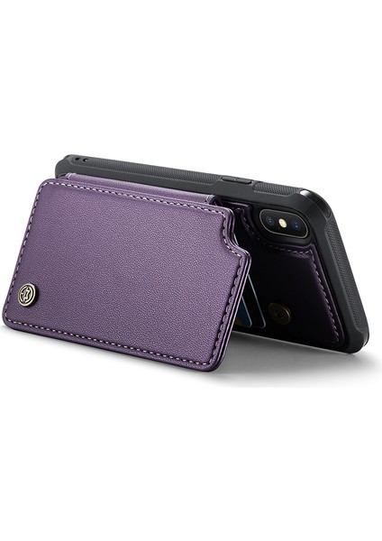 iPhoneX/xs Case 4 Kart Yuvaları Için Litchi Doku Kickstand Telefon Kapak-Mor (Yurt Dışından)