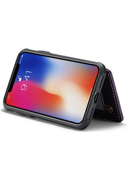 iPhoneX/xs Case 4 Kart Yuvaları Için Litchi Doku Kickstand Telefon Kapak-Mor (Yurt Dışından)