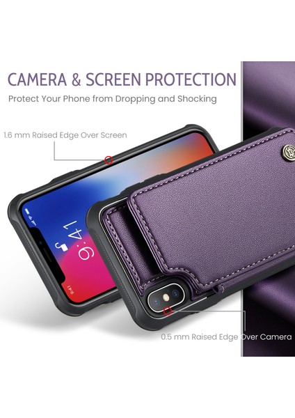 iPhoneX/xs Case 4 Kart Yuvaları Için Litchi Doku Kickstand Telefon Kapak-Mor (Yurt Dışından)