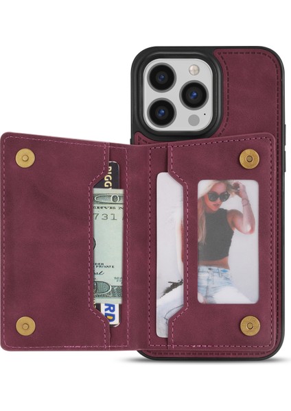 iPhone15 Pro Max Kart Tutucu Kickstand Pu Deri+Tpu Hattı Ekleme Desresit Telefon Kası-Kırmızı (Yurt Dışından) modelleri
