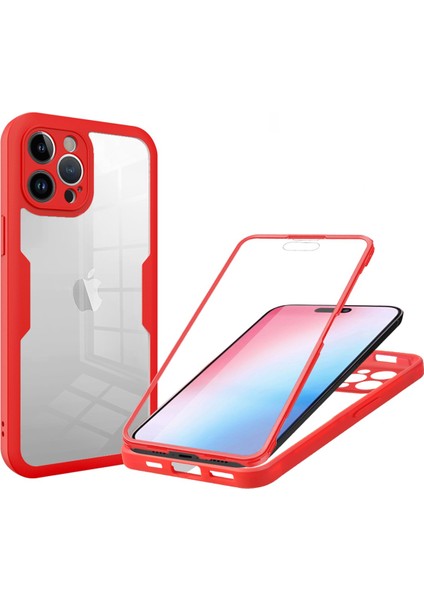 iPhone15 Pro Max Şeffaf Telefon Kılıfı Akrilik+Tpu Pet Ekran Koruyucu-Kırmızı ile Tam Koruma Kapağı (Yurt Dışından)
