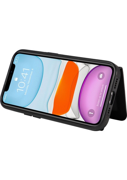 iPhone11 Pu Deri+Tpu Kart Tutucu Kapak Yüzüğü Kickstand Şok Geçirmez Telefon Vaka Black (Yurt Dışından) fırsatları