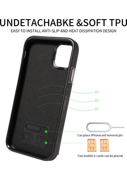 iPhone11 Pu Deri+Tpu Kart Tutucu Kapak Yüzüğü Kickstand Şok Geçirmez Telefon Vaka Black (Yurt Dışından) indirimleri