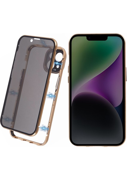iPhone15 Plus Plus Plus Plus Kılıf Anti-Peeping Çift Taraflı Temperli Cam Kapağı Manyetik Adsorpsiyon-Gold (Yurt Dışından)