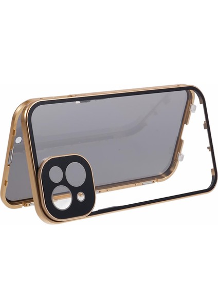 iPhone15 Plus Plus Plus Plus Kılıf Anti-Peeping Çift Taraflı Temperli Cam Kapağı Manyetik Adsorpsiyon-Gold (Yurt Dışından)