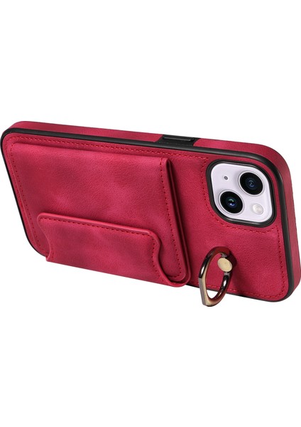 iPhone14 Kart Tutucu Yüzüğü Kickstand Anti-Damla Kapağı Pu Deri Kaplı Tpu Telefon Kasa-Kırmızısı (Yurt Dışından) fiyatları