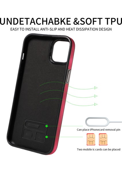 iPhone14 Kart Tutucu Yüzüğü Kickstand Anti-Damla Kapağı Pu Deri Kaplı Tpu Telefon Kasa-Kırmızısı (Yurt Dışından) indirimleri