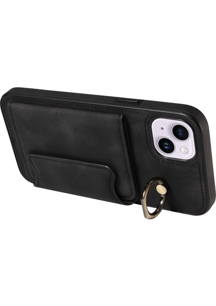 iPhone14 Kart Tutucu Yüzüğü Kickstand Anti-Drop Kapak Pu Deri Kaplı Tpu Telefon Kasa-Siyah (Yurt Dışından) fiyatları
