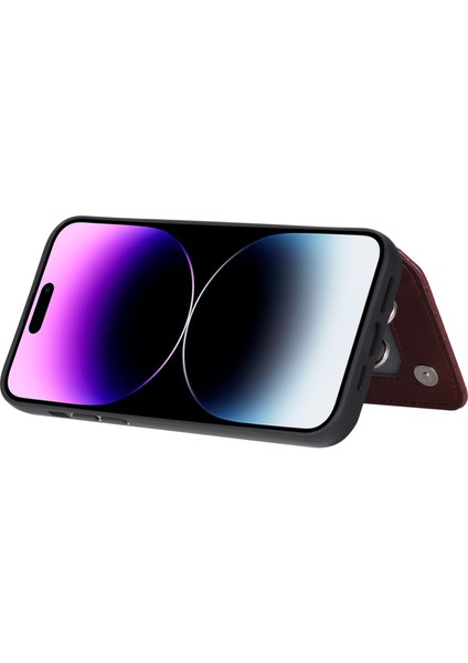 iPhone14 Pro Rfıd Engelleme Kart Tutucu Kılıf Pu Deri+Tpu Telefon Kickstand Kapak Bilek Kayış-Wine Kırmızı (Yurt Dışından) modelleri