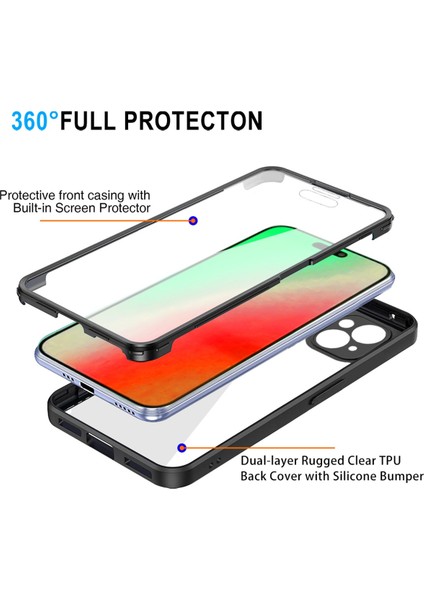 iPhone15 Plus Için Akrilik+Tpu Telefon Kılıfı Plus Dahili Ekran Koruyucu Kırmızılı Tam Sarılı Koruma Kapağı (Yurt Dışından)