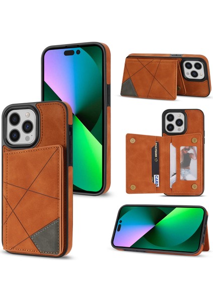 iPhone15 Pro Max Kart Tutucu Kickstand Pu Deri+Tpu Hattı Bir Ekleme Telefon Vaka-Orange (Yurt Dışından)