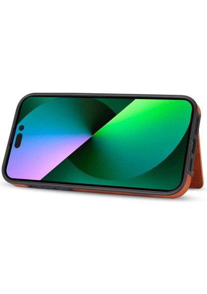 iPhone15 Pro Max Kart Tutucu Kickstand Pu Deri+Tpu Hattı Bir Ekleme Telefon Vaka-Orange (Yurt Dışından)