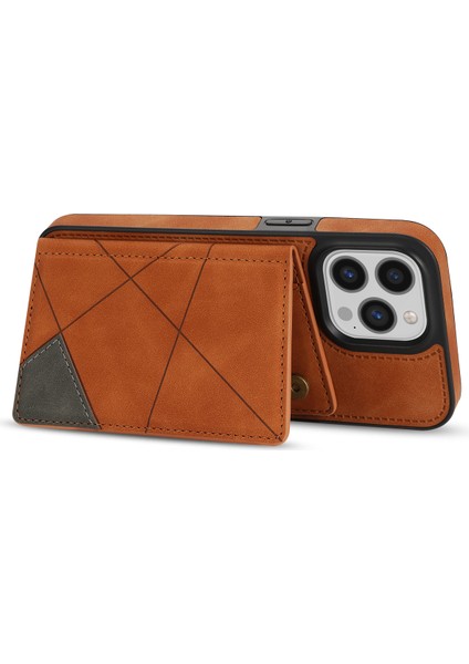 iPhone15 Pro Max Kart Tutucu Kickstand Pu Deri+Tpu Hattı Bir Ekleme Telefon Vaka-Orange (Yurt Dışından)