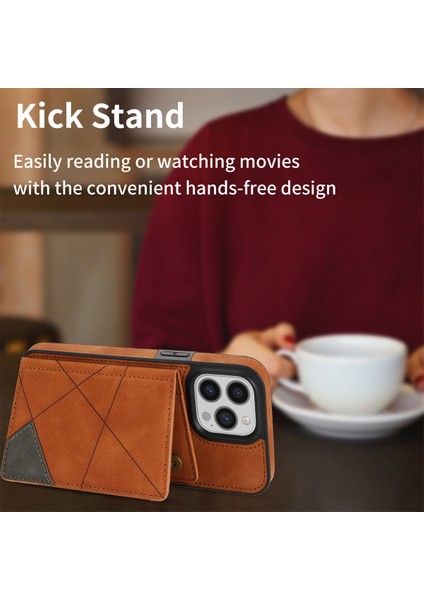 iPhone15 Pro Max Kart Tutucu Kickstand Pu Deri+Tpu Hattı Bir Ekleme Telefon Vaka-Orange (Yurt Dışından)