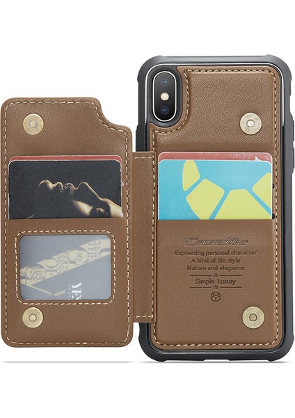 iPhoneX/xs Case 4 Kart Yuvaları Için Litchi Doku Kickstand Telefon Kapak-Kahverengi (Yurt Dışından)