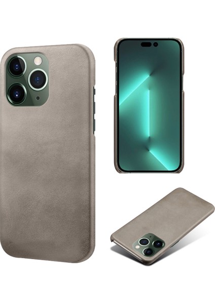iPhone15 Pro Pu Deri+Pc Telefon Kılıfı Buzağı Dokusu Şok Geçirmez Kapak Grey (Yurt Dışından)