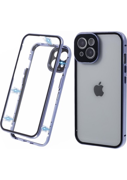 iPhone14 Plus Artı Manyetik Adsorpsiyon Metal Çerçeve Mavisi ile Çift Taraflı Temperli Cam Telefon Kasası (Yurt Dışından)