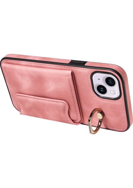 iPhone14 Kart Tutucu Yüzüğü Kickstand Anti-Damla Kapak Pu Deri Kaplı Tpu Telefon Vaka-Pembe (Yurt Dışından) fiyatları