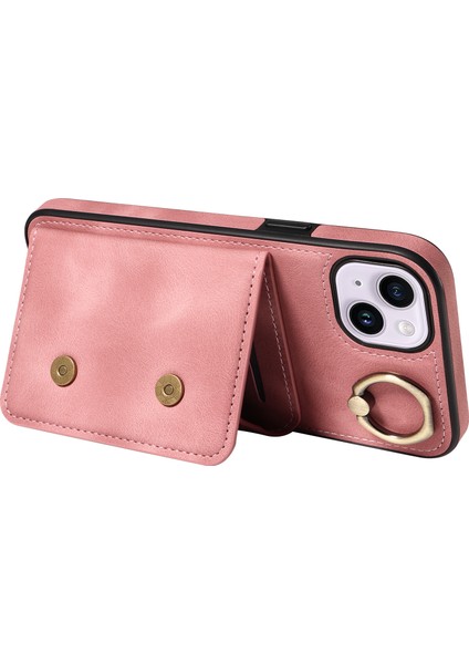iPhone14 Kart Tutucu Yüzüğü Kickstand Anti-Damla Kapak Pu Deri Kaplı Tpu Telefon Vaka-Pembe (Yurt Dışından) modelleri
