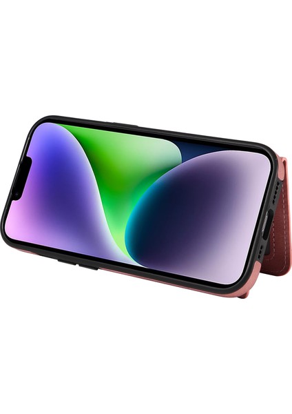 iPhone14 Kart Tutucu Yüzüğü Kickstand Anti-Damla Kapak Pu Deri Kaplı Tpu Telefon Vaka-Pembe (Yurt Dışından) fırsatları