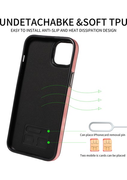 iPhone14 Kart Tutucu Yüzüğü Kickstand Anti-Damla Kapak Pu Deri Kaplı Tpu Telefon Vaka-Pembe (Yurt Dışından) indirimleri