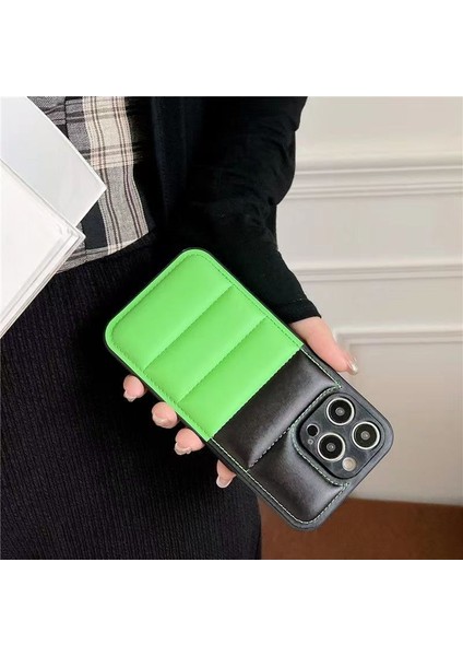 Apple iPhone14 Pro Case Down Ceket Tpu+Pu Derisi Akıllı Telefon Kapak Yeşili (Yurt Dışından)