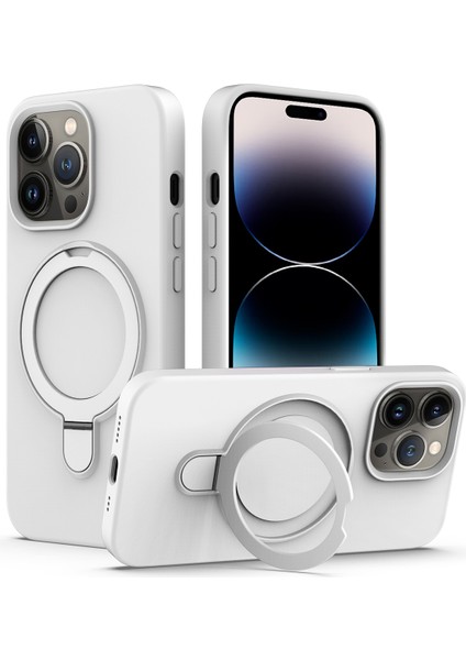 İPhone 14 Pro Max Kickstand Case PC+Silikon Kapağı Magsafe-White ile Uyumlu (Yurt Dışından)