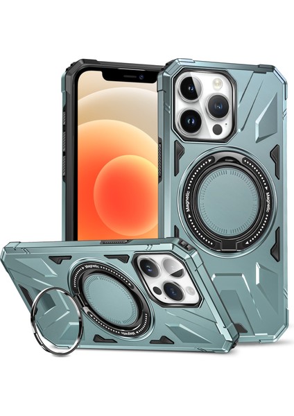 Apple iPhone12 Pro Max Için 6.7 Inçlik Kasa Manyetik Anti-Düşme Tpu+Pc Kickstand Koruyucu Arka Kabuk-Yeşil (Yurt Dışından)