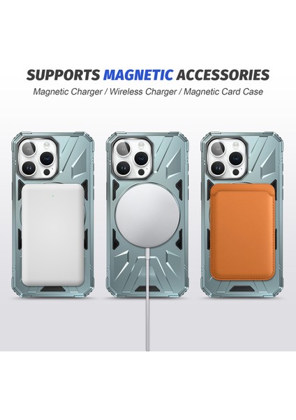 Apple iPhone12 Pro Max Için 6.7 Inçlik Kasa Manyetik Anti-Düşme Tpu+Pc Kickstand Koruyucu Arka Kabuk-Yeşil (Yurt Dışından)