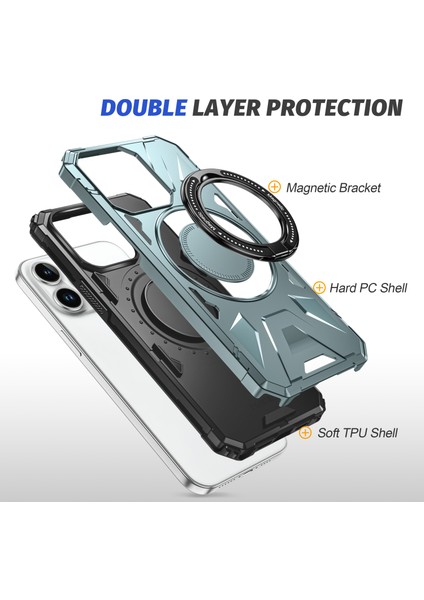 Apple iPhone12 Pro Max Için 6.7 Inçlik Kasa Manyetik Anti-Düşme Tpu+Pc Kickstand Koruyucu Arka Kabuk-Yeşil (Yurt Dışından)